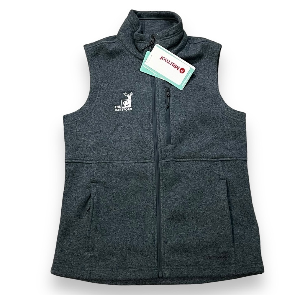 Marmot Vest Drop Line Womens Small NEW Soft Shell Gray The Hartford Embroidery